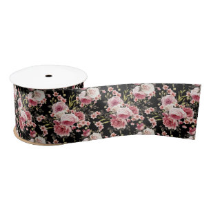 Rosa Rosen-Überfluss - schwarzer Hintergrund Satinband