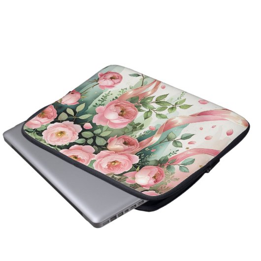 Rosa Rosen und Bänder Laptopschutzhülle (Vorne Knopf)