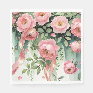 Rosa Rosen und Bänder Serviette