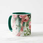 Rosa Rosen und Bänder Tasse (Vorderseite Links)