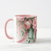 Rosa Rosen und Bänder Tasse (Links)