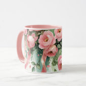 Rosa Rosen und Bänder Tasse (Vorderseite Links)
