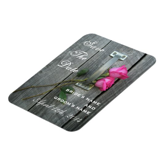 Rosa Rosen und Barnwood speichern das Datum-Magnet Magnet (Linke Seite)