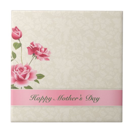 Rosa Rosen und beige Damaskus - glücklicher Mutter Fliese (Vorderseite)