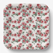Rosa Rosen und Blätter Muster Pappteller (Vorderseite)