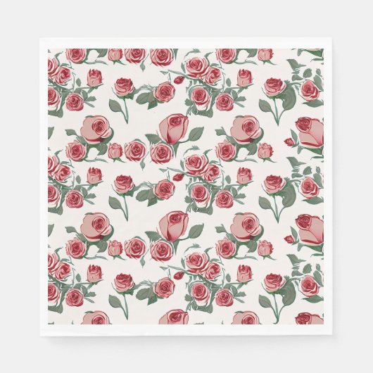 Rosa Rosen und Blätter Muster Serviette (Vorderseite)