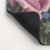 Rosa Rosen und blaue Blumen Mousepad (Ecke)