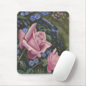 Rosa Rosen und blaue Blumen Mousepad (Mit Mouse)