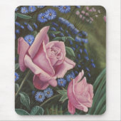 Rosa Rosen und blaue Blumen Mousepad (Vorne)