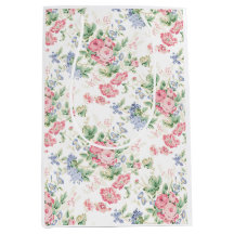 Rosa Rosen und blaue Blüten, weißer Chintz