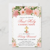 Rosa Rosen und Blume Erste Heilige Kommune Einladung (Vorderseite)