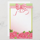 Rosa Rosen und Bow Stationary Briefpapier (Vorne/Hinten)