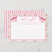 Rosa Rosen und Bows Coquette Datum Nachtkarten Begleitkarte (Vorne/Hinten)