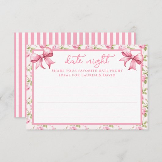 Rosa Rosen und Bows Coquette Datum Nachtkarten Begleitkarte (Vorne/Hinten)