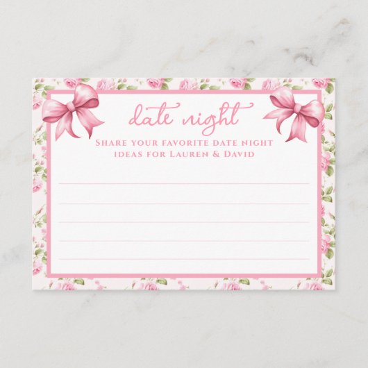 Rosa Rosen und Bows Coquette Datum Nachtkarten Begleitkarte (Vorderseite)