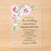 Rosa Rosen und Diamanten Acryleinladungen (Vorderseite)