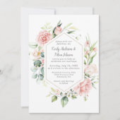 Rosa Rosen und Eukalyptus Goldrahmen Einladung (Vorderseite)