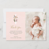 Rosa Rosen und Fernen mit Foto | Goldtaufe Dankeskarte (Vorderseite)