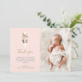 Rosa Rosen und Fernen mit Foto | Goldtaufe Dankeskarte (Stehend Vorderseite)