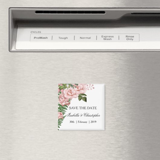 Rosa Rosen und Ferns Wedding Save the Date Magnet (In Situ (Geschirrspüler))