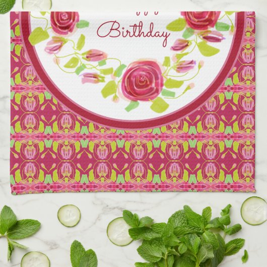 Rosa Rosen und Gemustert Geschirrtuch (Gefaltet)