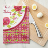 Rosa Rosen und Gemustert Geschirrtuch (Viertel Falte)