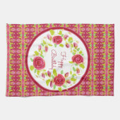 Rosa Rosen und Gemustert Geschirrtuch (Horizontal)