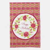 Rosa Rosen und Gemustert Geschirrtuch (Vertikal)