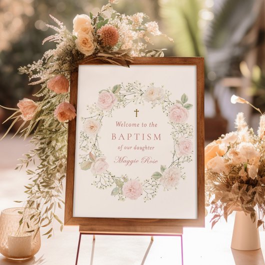 Rosa Rosen und Gipskraut Taufe Willkommen Poster