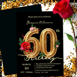 Rosa Rosen und Gold 60. Geburtstag Einladung