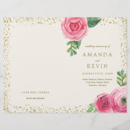 Rosa Rosen und Gold Glitzer Hochzeitsprogramme