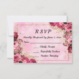 Rosa Rosen und Gold Response Card RSVP Karte