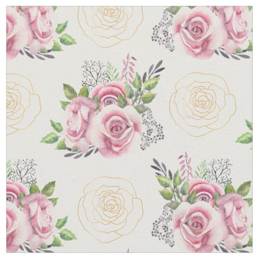 Rosa Rosen und goldene Blume Stoff (Nahaufnahme)