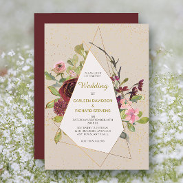 Rosa Rosen und Goldrahmen Einladung