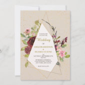 Rosa Rosen und Goldrahmen Einladung (Vorderseite)