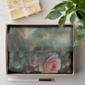 Rosa Rosen und grünes Moos - beeindruckende Dekoup Seidenpapier (Geschenk)