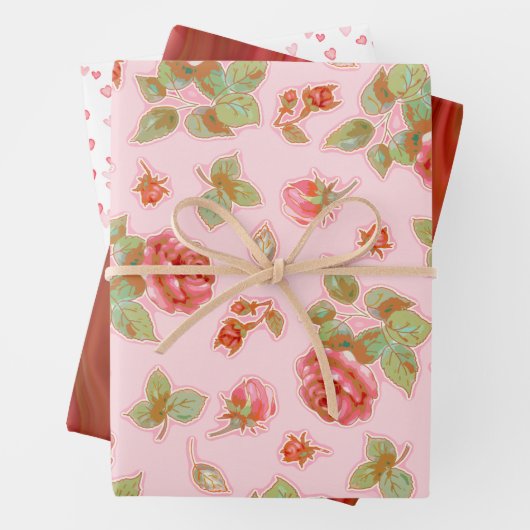 Rosa Rosen und Hearts - Papierblatt-Set Geschenkpapier Set (Beispiel)