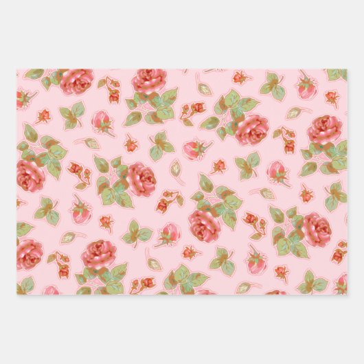 Rosa Rosen und Hearts - Papierblatt-Set Geschenkpapier Set (Vorderseite)