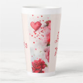 Rosa Rosen und Herz Liebe Romantisch Milchtasse (Vorderseite)