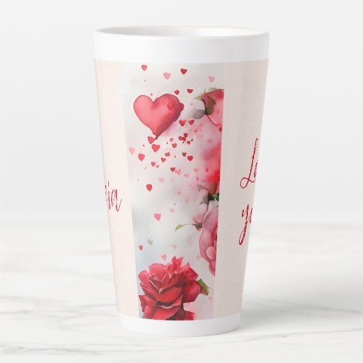 Rosa Rosen und Herz Liebe Romantisch Milchtasse (Vorderseite)