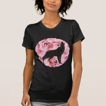 Rosa Rosen und Heulenschwarzes Wolf-Shirt