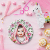 Rosa Rosen und lächelnde Baby Girl's Baby Shower Pappteller (Party)