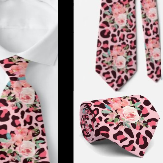 Rosa Rosen und Leopard Print Punk Rock Neck Tie Krawatte
