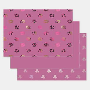Rosa Rosen und Leopardenlippen Geschenkpapier Set