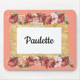 Rosa Rosen und Musik Custom Vintage Mousepad