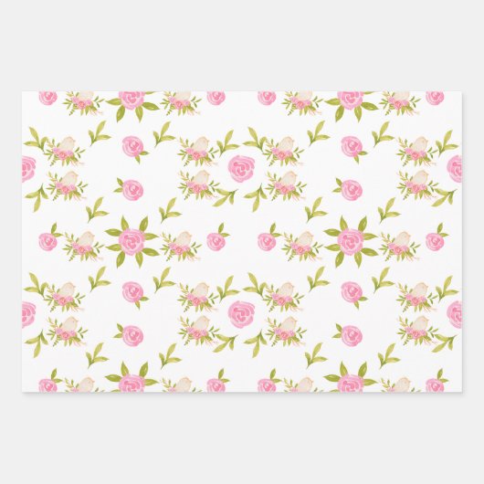 Rosa Rosen und Niedliche Babyvögel Geschenkpapier Set (Vorderseite 3)
