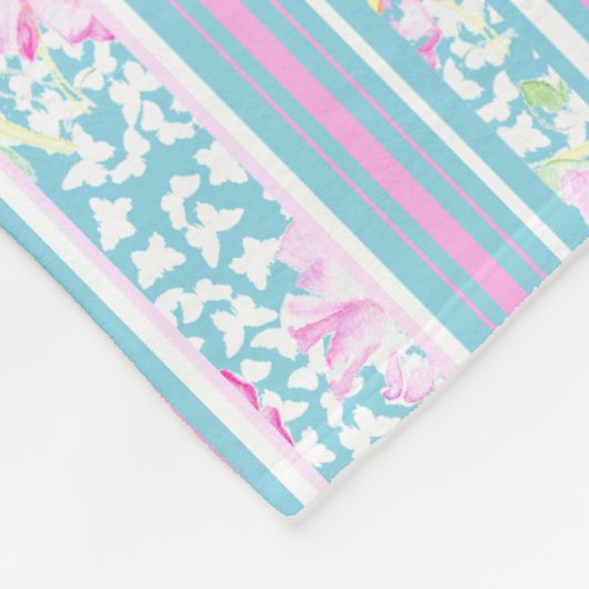 Rosa Rosen und passende Streifen Fleece Blanket (Ecke)