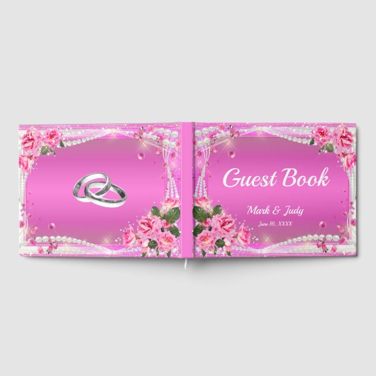 Rosa Rosen und Perlen Hochzeitsbuch Gästebuch (Voll)