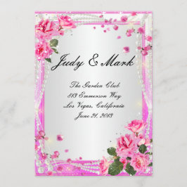 Rosa Rosen und Perlen Hochzeitskarte Menükarte