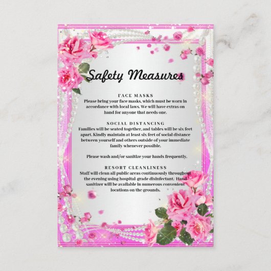 Rosa Rosen und Perlen - Sicherheitsmaßnahmen Begleitkarte (Vorderseite)